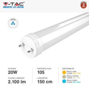 Neon Led T8 150cm 20w Luce Natura 2100 Lumen
